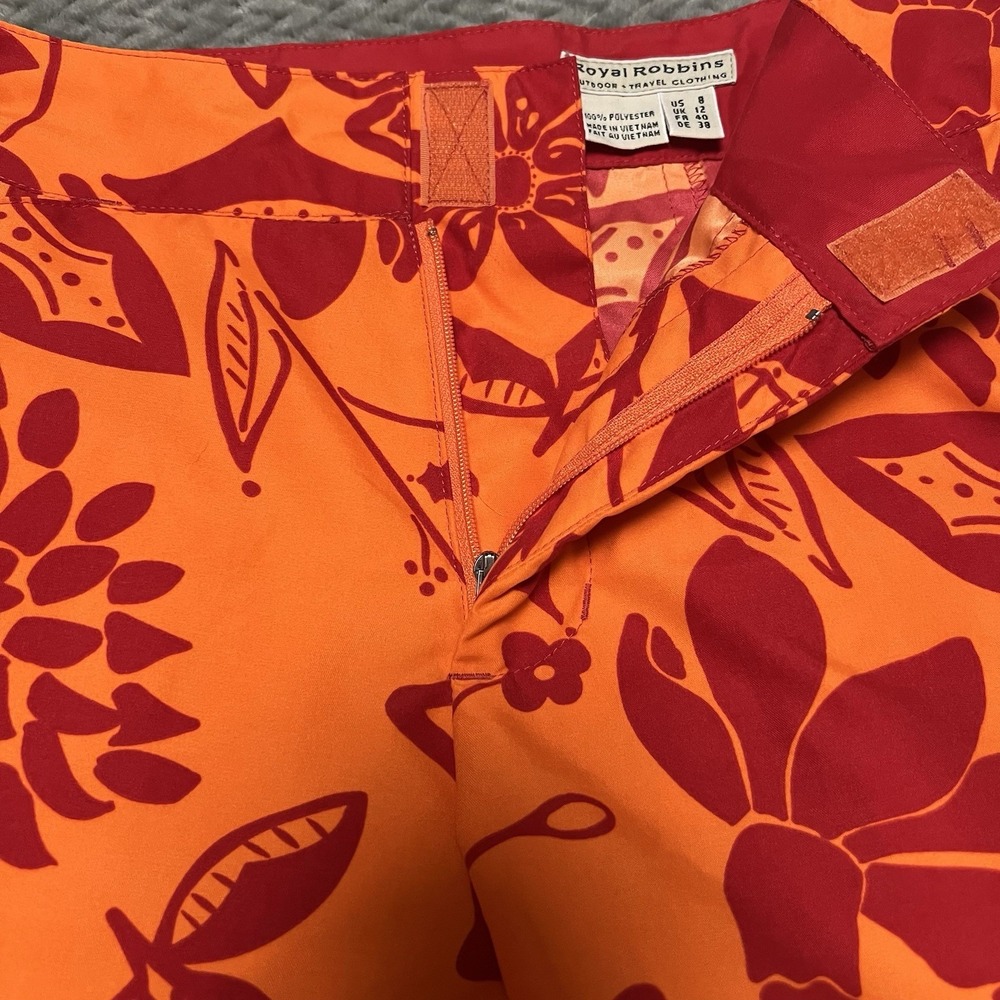 Royal Robbins Womens Floral Capri Pants Orange Red Hiking Travel Size 8 - Picture 6 of 7